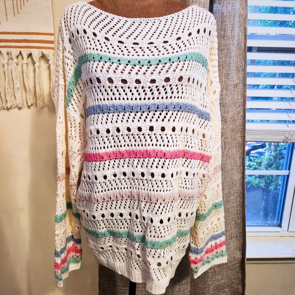 BiBi NWT Colorful Striped Open Weave Sweater | Cutesy Boho Aesthetic | Size L